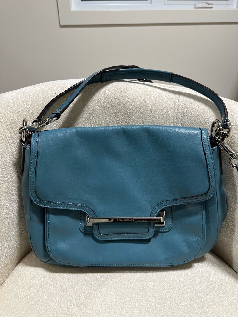 Coach Teal Blue Leather Flap Shoulder Crossbody Bag Y2K